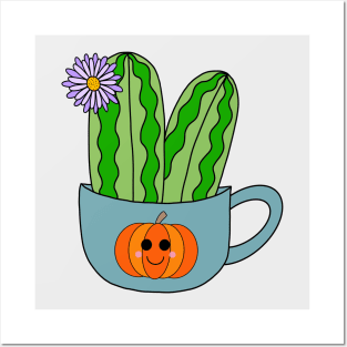 Cute Cactus Design #128: Cute Cacti With A Pretty Flower In Halloween Mug Posters and Art